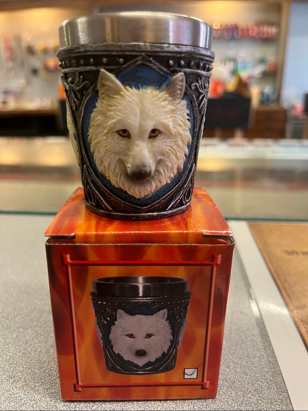 White Wolf Accent Shot Glass - Decorative Home Accent